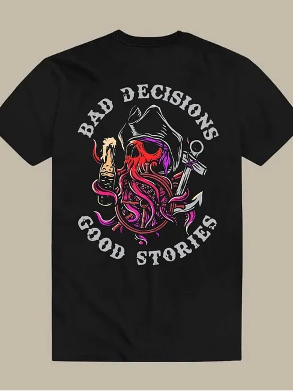 Bad Decisions Good Stories Graphic Black Men's Tee - Picture 3 of 3